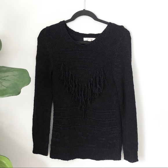 Pink Rose Black Fringe Triangle Sweater - Picture 3 of 7